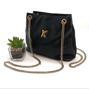 Paloma Picasso Black Leather Gold Chain Purse Bag